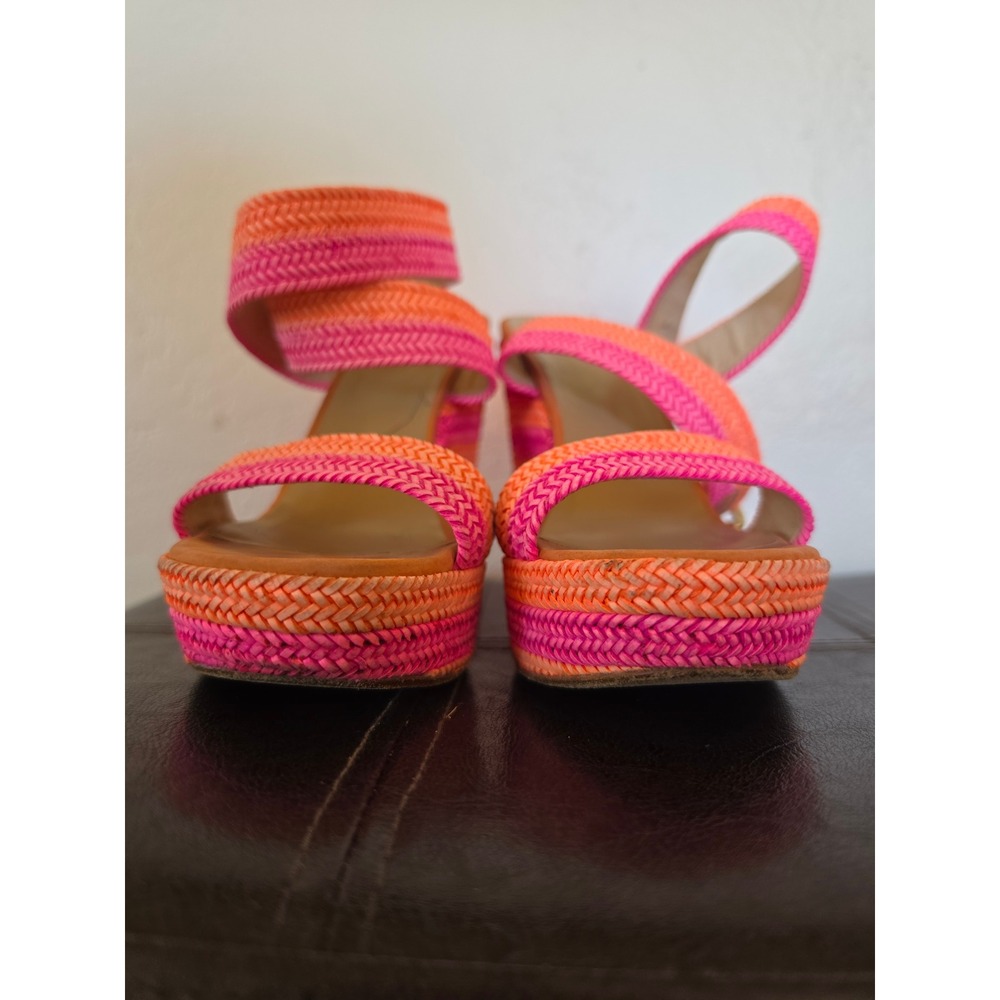 Stuart‎ Weitzman Bright Neon Colors Canvas and Leather Maximalist Wedges sz 7 - Picture 3 of 11